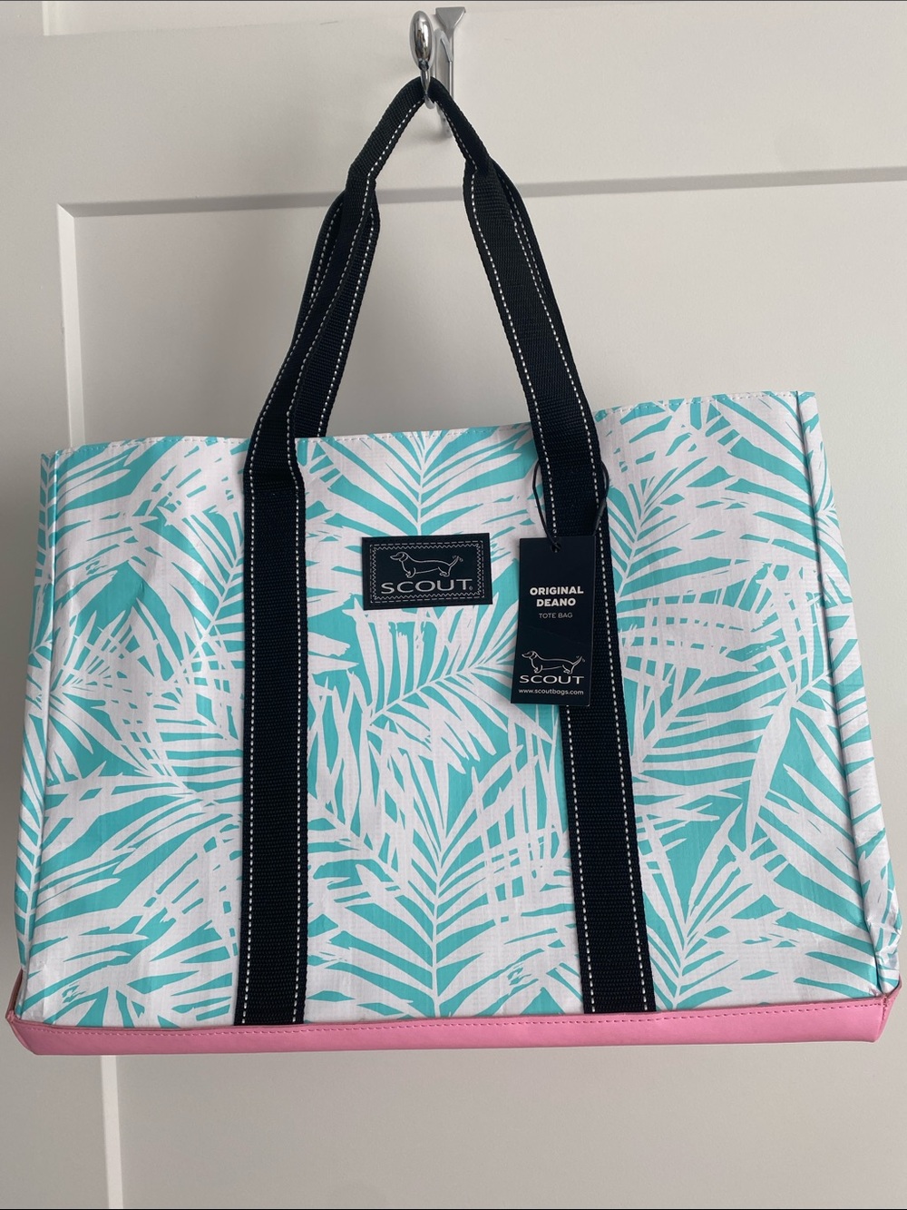 Scout Deano Tote in Aqua Palm with Pink Trim